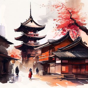 Klidná ulice s japonskými chrámy od Justyna Jaszke