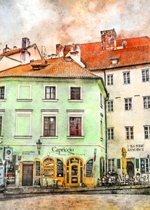 Evropská kavárna ve stylu akvarelu od Justyna Jaszke