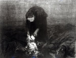 Po bitvě, ze série „Povstání rolníků“, 1907 (lept, rytina a akvatinta) od Käthe Kollwitz