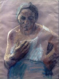 Pracovník žena s rukou v přední části hrudníku od Käthe Kollwitz
