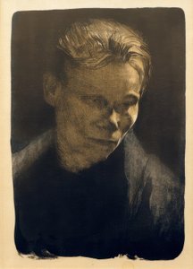 Polodélka portrét dělnice s modrou látkou od Käthe Kollwitz