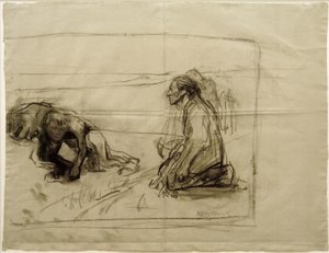 K. Kollwitz, Studie o Pflügerovi (oráč s klečící manželkou) od Käthe Kollwitz