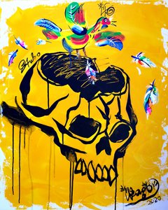 Zářivý pták s lebkou od Kanat Ibragimov