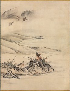 Květiny a ptáci v jarní krajině, 1500s.