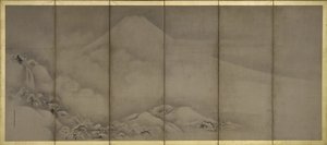 Mount Fuji a Matsubara Point, obrazovky od Kano Tanyu