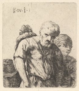 Vousatý muž zobrazený v poloviční délce se svazkem přehozeným přes pravou lopatku, bok..., ca. 1641-78. od Karel Du Jardin
