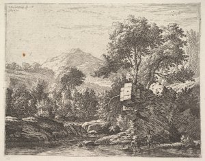 Dva muži stojící po kotníky ve vodní mase se skalnatým výběžkem za nimi, k le..., 1658. od Karel Du Jardin