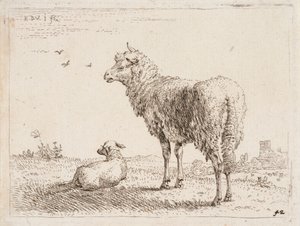 Ovce s jehnětem od Karel Dujardin