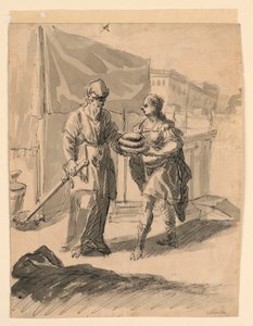 Kresba, Postava podávající chléb generálovi, asi 1650