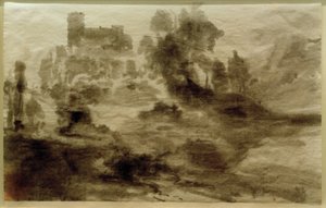 Krajina s hradem (nebo kostelem) od Carl Blechen