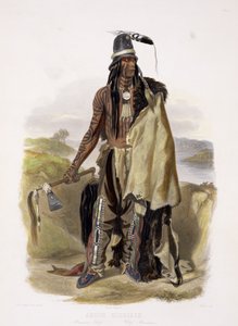Abdih Hiddisch, Minitarre Chief, deska 24 ze svazku 2 „Cesty ve vnitrozemí Severní Ameriky“, vyrytý Rolletem, 1844 (akvatinta) od Karl Bodmer