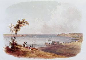 Vstup do zálivu New York, Staten Island, vyryto Salathe (barva litho) od Karl Bodmer