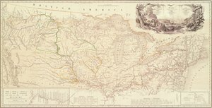 Mapa pro ilustraci cesty prince Maxmiliána z Wied ve vnitrozemí Severní Ameriky z Bostonu do Horní Missouri od Karl Bodmer