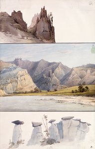 Skalní útvary na horním toku Missouri od Karl Bodmer