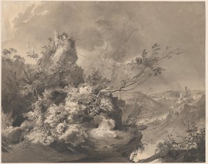 Zničené věže s výhledem na Rýn od Karl Bodmer