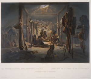 Interiér chaty Mandan Chief od Karl Bodmer