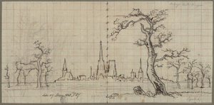 Pohled na město s vysoko se tyčící katedrálou v zimní krajině od Karl Friedrich Schinkel