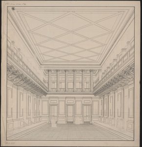 Berlín. Schauspielhaus na Gendarmenmarktu, koncertní sál. Pohled od Karl Friedrich Schinkel