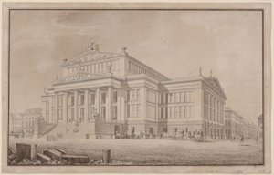 Berlín. Schauspielhaus na Gendarmenmarktu. Perspektivní pohled od Karl Friedrich Schinkel