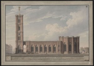 Berlín, Spittelmarkt. Návrh kostela svaté Gertrudy. Pohled zvenčí od Karl Friedrich Schinkel