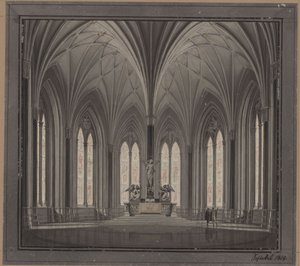 Berlín, Spittelmarkt. Návrh kostela svaté Gertrudy. Pohled do interiéru chóru od Karl Friedrich Schinkel