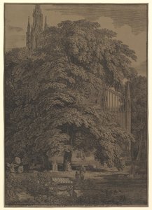 Gotický kostel skrytý u stromu, 1810. od Karl Friedrich Schinkel