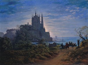 Gotický kostel na skále u moře od Karl Friedrich Schinkel