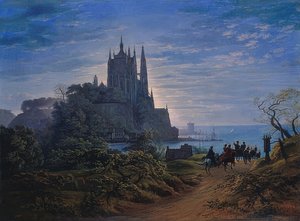 Gotický kostel na skále u moře. 1815