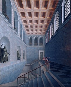Vnitřní pohled na schodiště, návrh zámku v Koestritz, 1802-03 (pero a inkoust a bc na papíře) od Karl Friedrich Schinkel