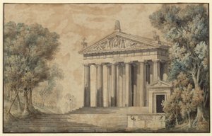 Ifigenie na Tauridě. Divadelní hra Johanna Wolfganga von Goetha. Návrh dekorace. Dianin chrám od Karl Friedrich Schinkel