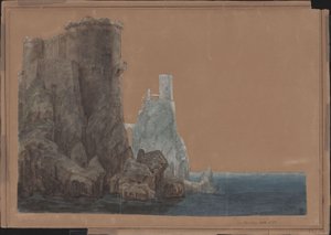 Král Yngurd. Tragédie od Adolfa Müllnera. Návrh pro 4. dekoraci. Věž s Bránou smrti u moře od Karl Friedrich Schinkel