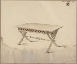 Postupim. Zámek Babelsberg (?). Návrh šikmého stolu od Karl Friedrich Schinkel