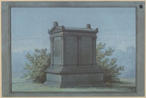 Sarkofág ve tvaru chrámu - Belchau (Białochowo), dříve okres Graudenz (Powiat Grudziądzki), správní obvod Marienwerder (Województwo Kujawsko-Pomorskie). Návrh náhrobku Klinggräf v podobě malého chrámu s korintskými pilastry od Karl Friedrich Schinkel
