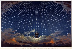 Scénografie k opeře „Začarovaná flétna“ od Wolfganga Amadea Mozarta, realizovaná Karlem Schinkelem (1781-1841)