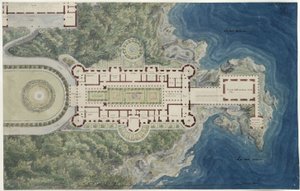 Palác Orianda na Krymu. Moskevský návrh. Půdorys s okolím od Karl Friedrich Schinkel