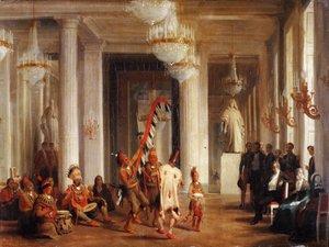 Tanec indiánů z Iowy v Salon de la Paix v Tuileries v podání malíře George Catla od Karl Girardet