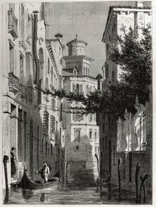 Palác Bianca Cappello ve Venezia, Benátky. kresba Karla Girardeta (1813-1871), k ilustraci cesty Adalberta de Beaumonta do Benátek kolem roku 1850. Rytina „“Le tour du monde“, editoval Edouard Charton od Karl Girardet