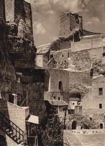 Mar Saba, věž Eudoxie a klášter (černobílá fotografie) od Karl Grober