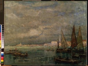 ""Pohled na plachetnice v Benátské laguně"" (Blick auf Venedig mit Segelbooten). Obraz Karla (Carla) Hagemeistera (1848-1933) 1926 Rozměr 51x71 cm Mikalojus Konstantinas Ciurlionis Fine Arts Museum, Kaunas, Litva od Karl Hagemeister