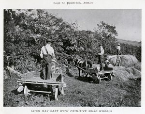 Irský vozík na seno s primitivními pevnými koly (černobílá fotografie) od Karl Karlovich Piratsky