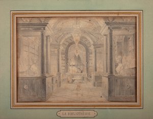 Napoleon při práci v knihovně na zámku Malmaison, kolem roku 1806