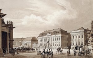 Unter Den Linden, Berlín, cca 1840 (akvarel) od Karl Loeillot de Mars