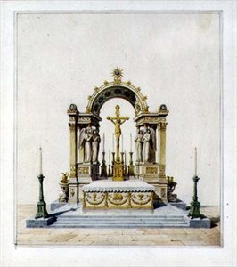 Design pro neoklasicistní hlavní oltář (pero, inkoust a akvarel na papíře) od Karl Ludwig Wilhelm Zanth