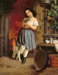 Mladá dívka s kočkou, 1866 olej na plátně od Karl Nahl