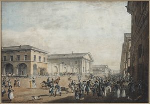 Pohled na Sadovaya Street v Petrohradě - Karl Petrovich Beggrov (1799-1875). Litografie, akvarel