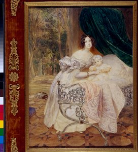 Portrét Marie Butevenové s dcerou Marií (Portrét Marie Butenevové s dcerou Marií) - Dílo Karla Pavloviče Briullova (Briullov) (1799-1852), akvarel na papíře od Karl Pavlovich Bryullov