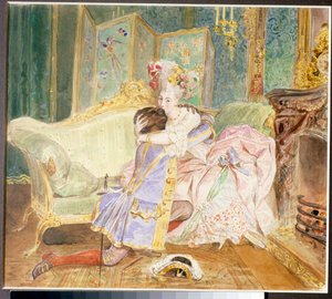 Jmenování: polibek mezi černochem a bílou ženou ruské šlechty - Ilustrace k románu "Černoch Petra Velikého"" od Alexandra Puškina (1799-1837) po životě Abrahama Hanibala (Abrama Petroviče Gannibala) ( 1696-1781) - O