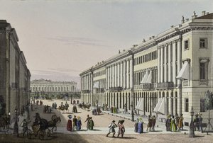 Michajlovskaja ulice s výhledem na Michaelův palác v Petrohradě, první polovina 19