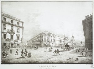 Pohled na Sadovaya Street v Petrohradu, polovina 19. století