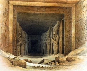 Obří vápencové sochy Ramsese II (Ramesse - 1304-1237 př. n. l.). Litografie podle Karla Richarda Lepsiuse (1810-1884), pruského egyptologa. Každý z nich drží v ruce hák a mávátko, symboly královské moci. od Karl Richard Lepsius